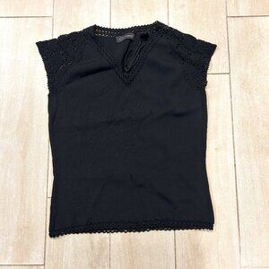 Womens Context Black Crochet Semi-Sheer Cap Sleeve Knit Top L COLOR: BLACK SIZE: